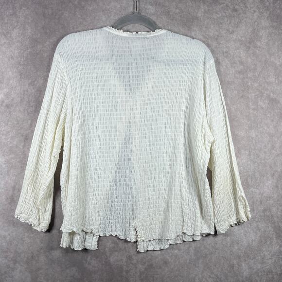 Nomadic Traders Fresco Top Womens XL White Smocked Button Front Boho Festival - Picture 4 of 8